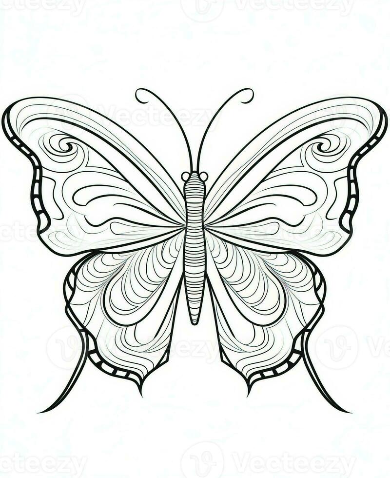 a butterfly coloring page with a black and white design. Generative AI photo