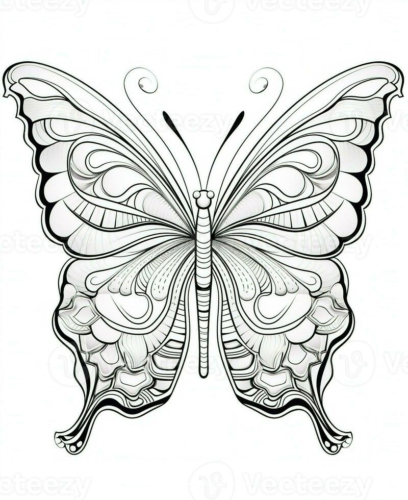 a butterfly coloring page with a black and white design. Generative AI photo