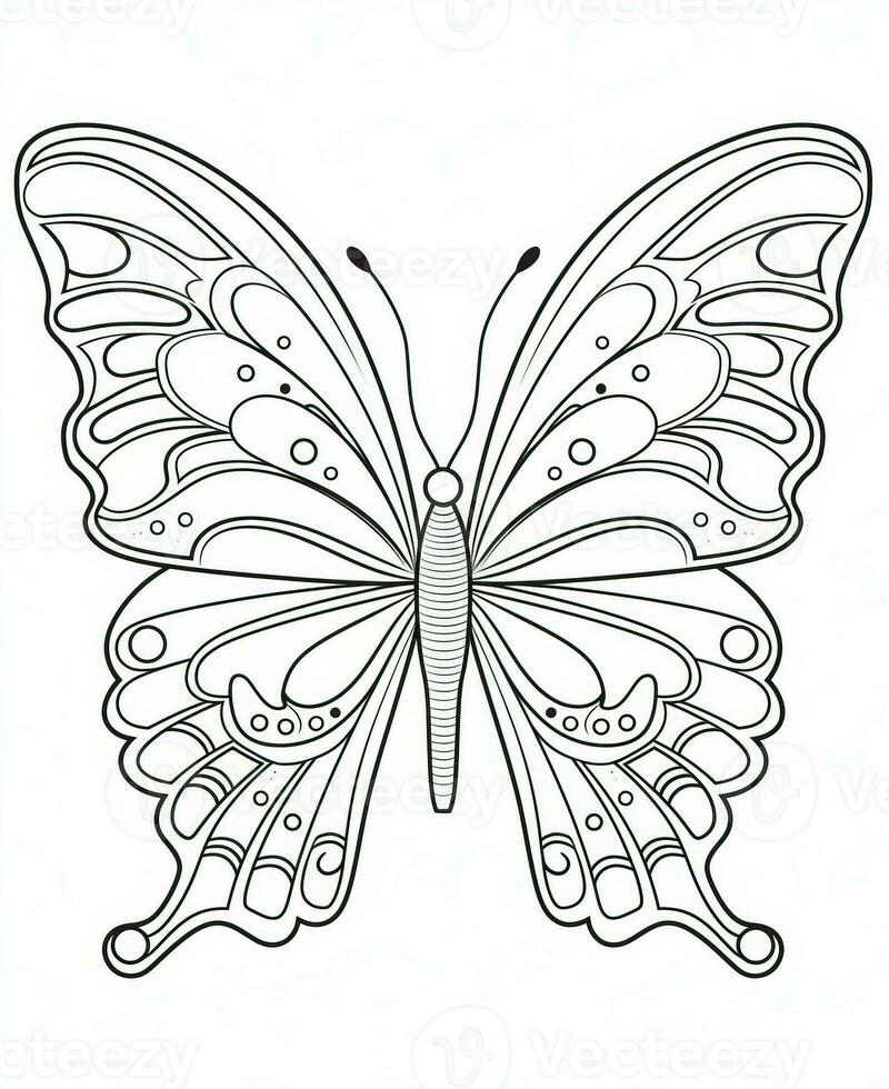 Butterfly isolated on white background. Coloring for adults and children. Black and white drawing. Generative AI photo