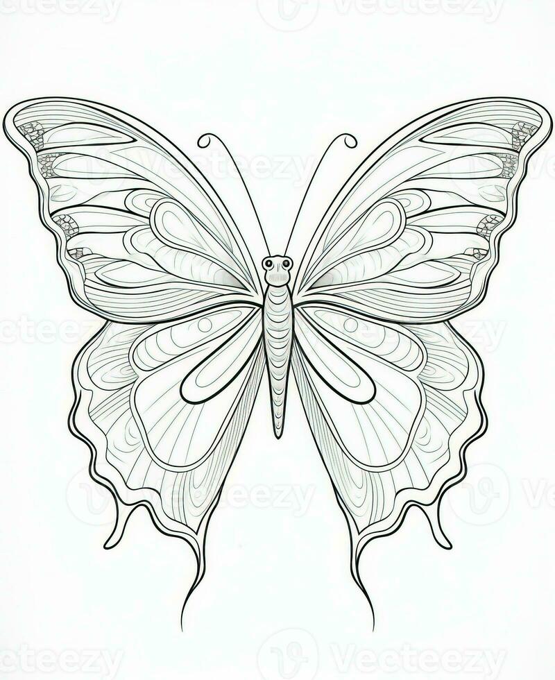 Butterfly isolated on white background. Coloring for adults and children. Black and white drawing. Generative AI photo