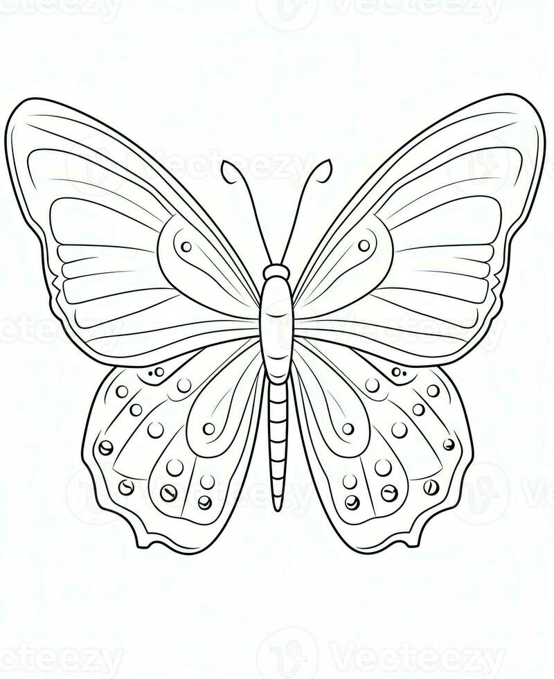 Butterfly isolated on white background. Coloring for adults and children. Black and white drawing. Generative AI photo