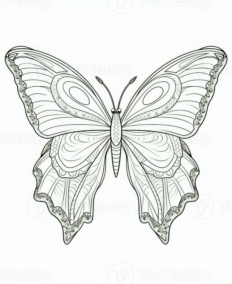 Butterfly isolated on white background. Coloring for adults and children. Black and white drawing. Generative AI photo