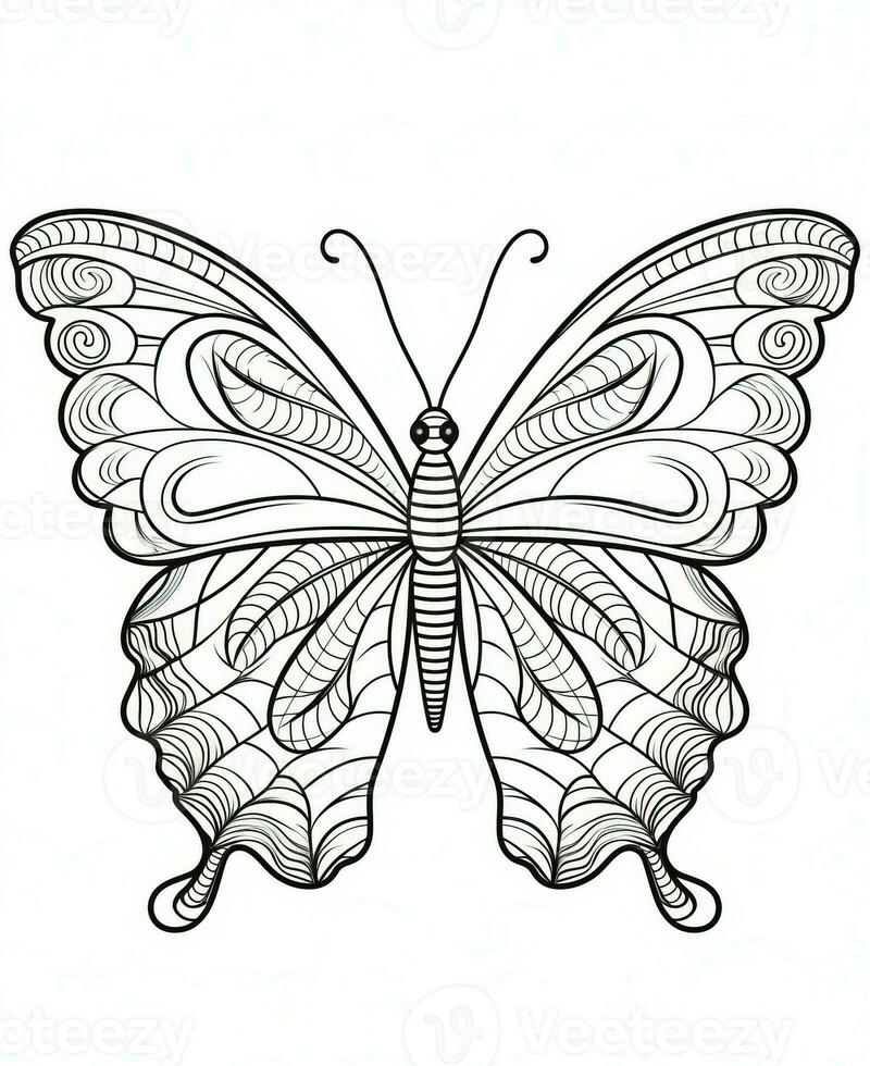 a butterfly coloring page with a black and white design. Generative AI photo
