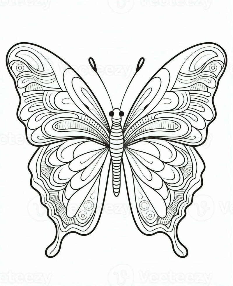 Butterfly isolated on white background. Coloring for adults and children. Black and white drawing. Generative AI photo