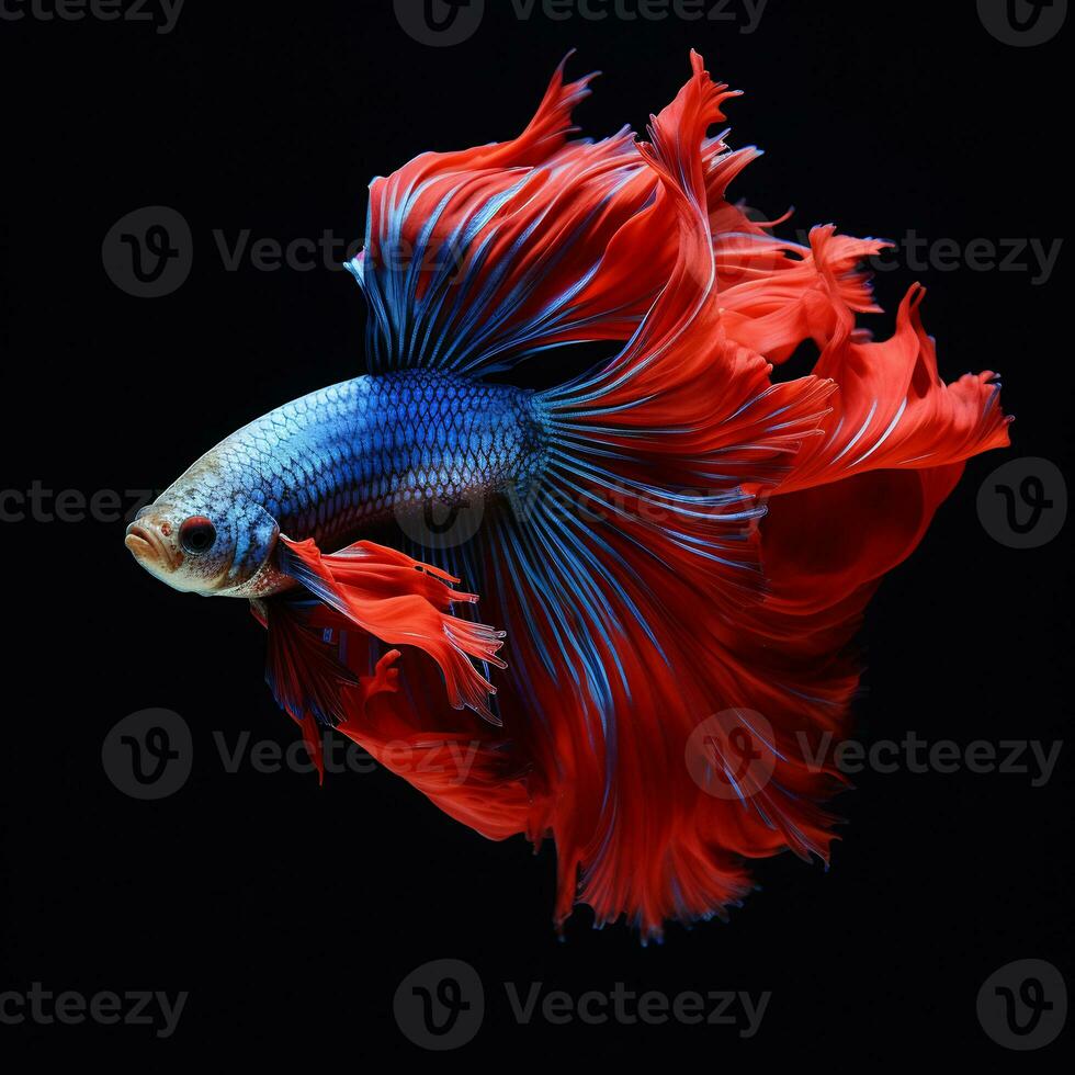 Shot of beautiful betta fish in black background AI Generative photo
