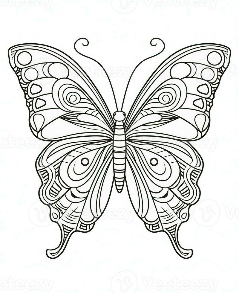 a butterfly coloring page with a black and white design. Generative AI photo