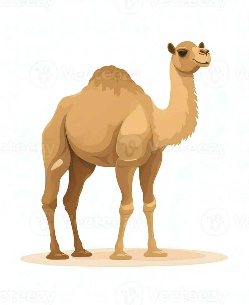Color vector image of camel stands on white background. Generative AI photo