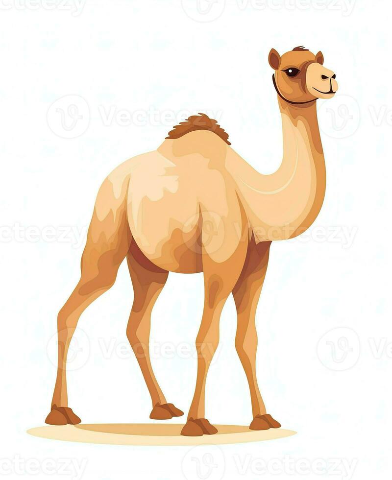 Color vector image of camel stands on white background. Generative AI photo