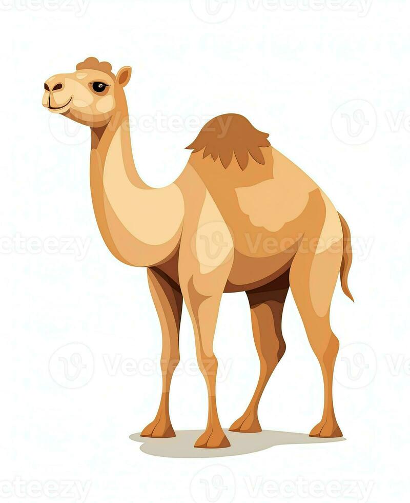 Color vector image of camel stands on white background. Generative AI photo