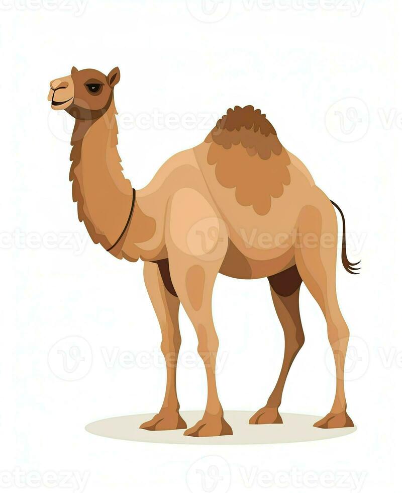 Color vector image of camel stands on white background. Generative AI photo