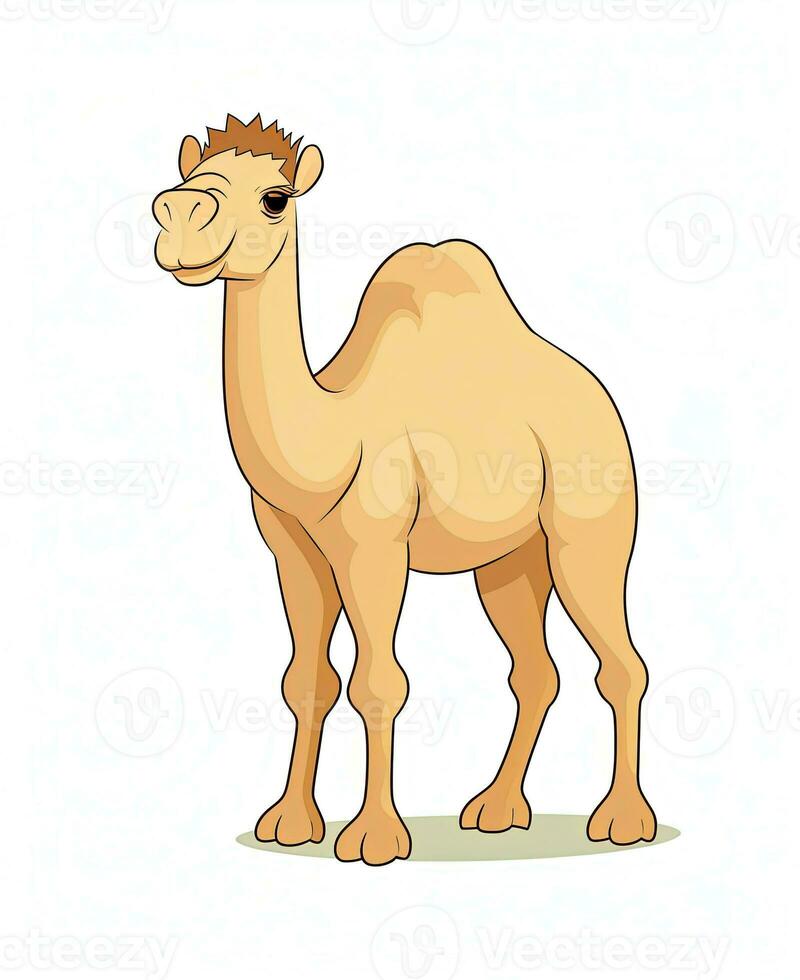 cartoon camel standing on white background. Generative AI photo