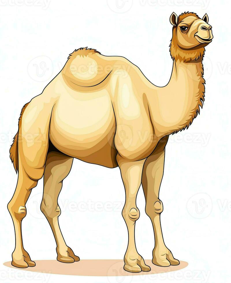 cartoon camel standing on white background. Generative AI photo
