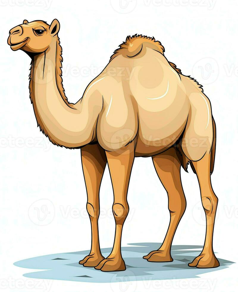 cartoon camel standing on white background. Generative AI photo