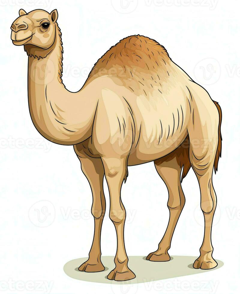 Color vector image of camel stands on white background. Generative AI photo