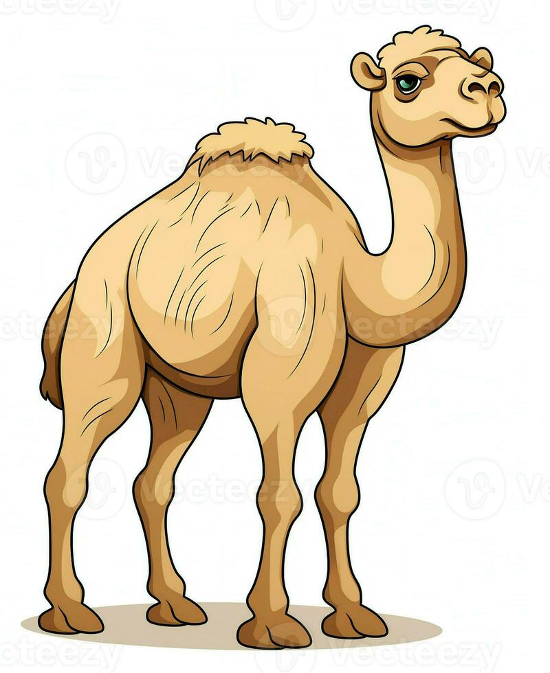 Color vector image of camel stands on white background. Generative AI photo