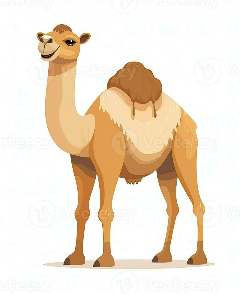 a camel is standing in front of a white background. Generative AI photo