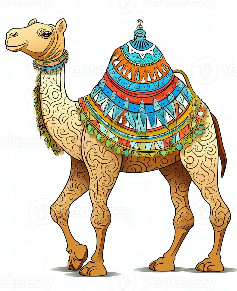 vector illustration of a camel with a colorful pattern. Generative AI photo