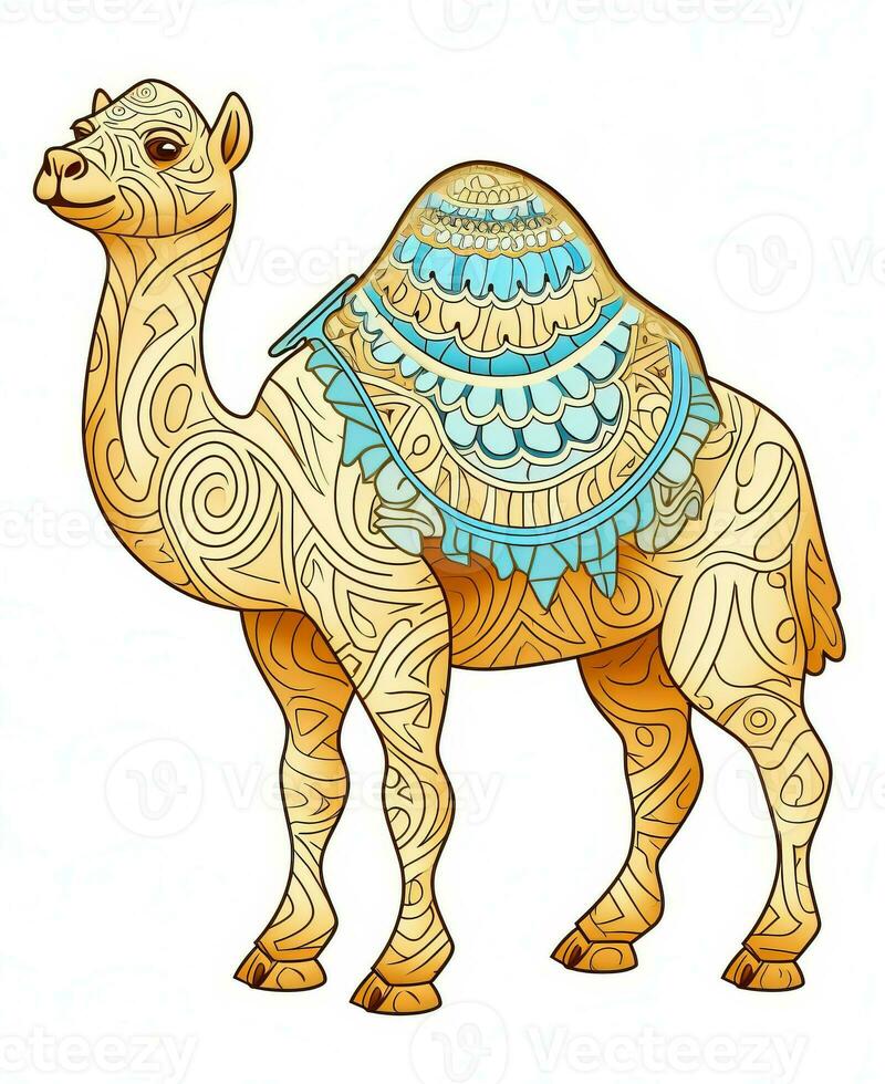 a camel with a patterned design on its back. Generative AI photo