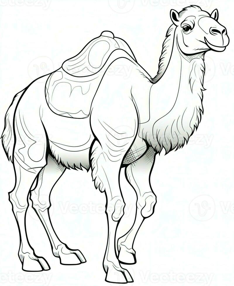 a camel coloring page for kids. Generative AI photo