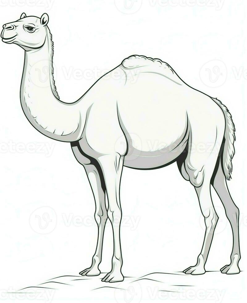 Camel vector drawing. Coloring Page Isolated for Kids. Generative AI photo