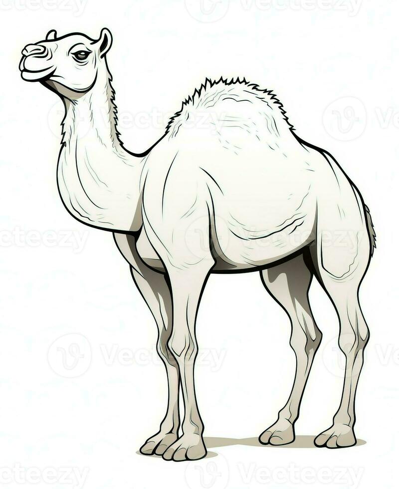 a camel is standing in front of a white background. Generative AI photo