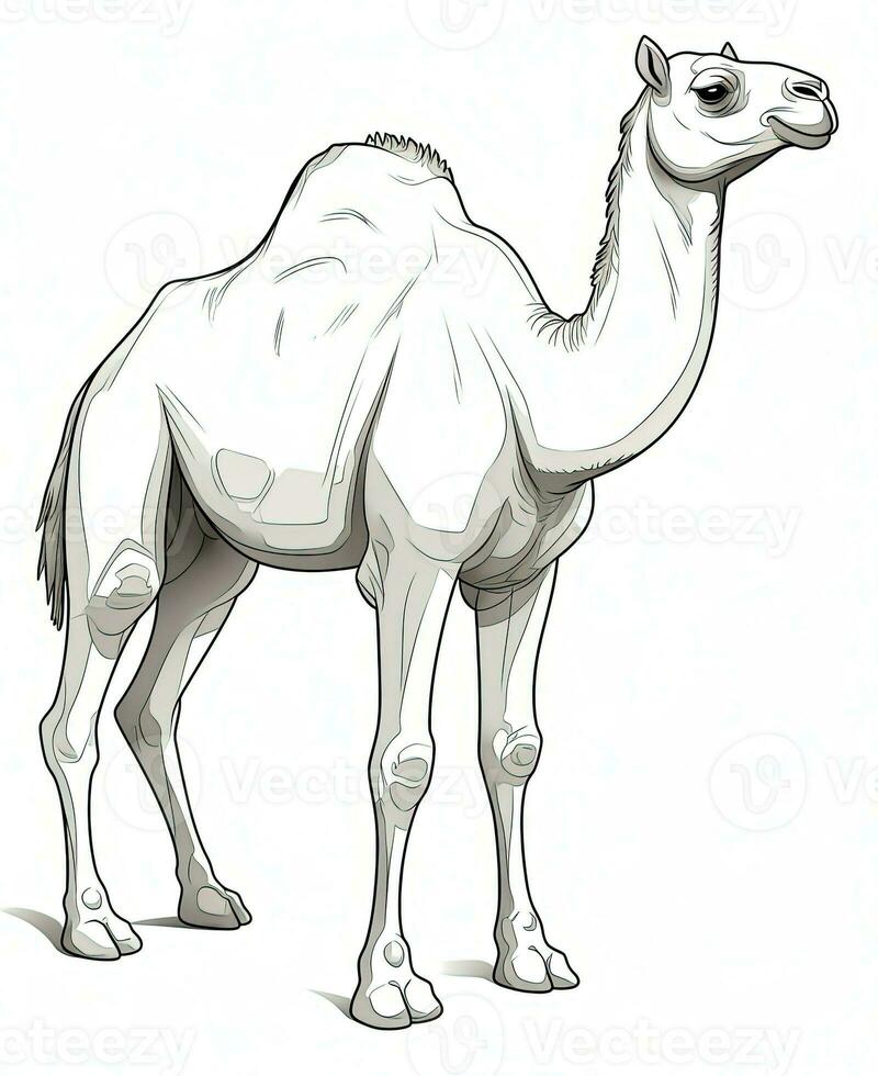 a camel is standing in front of a white background. Generative AI photo