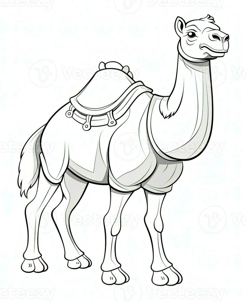 cartoon camel coloring page. Generative AI photo