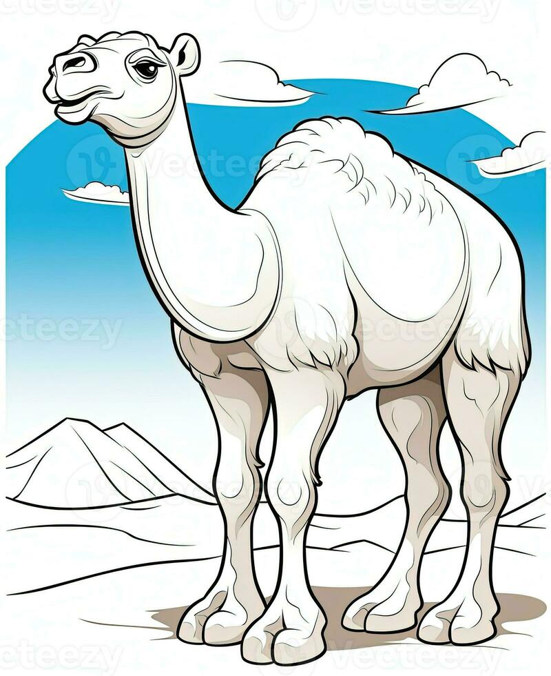 cartoon camel in the desert illustration. Generative AI photo