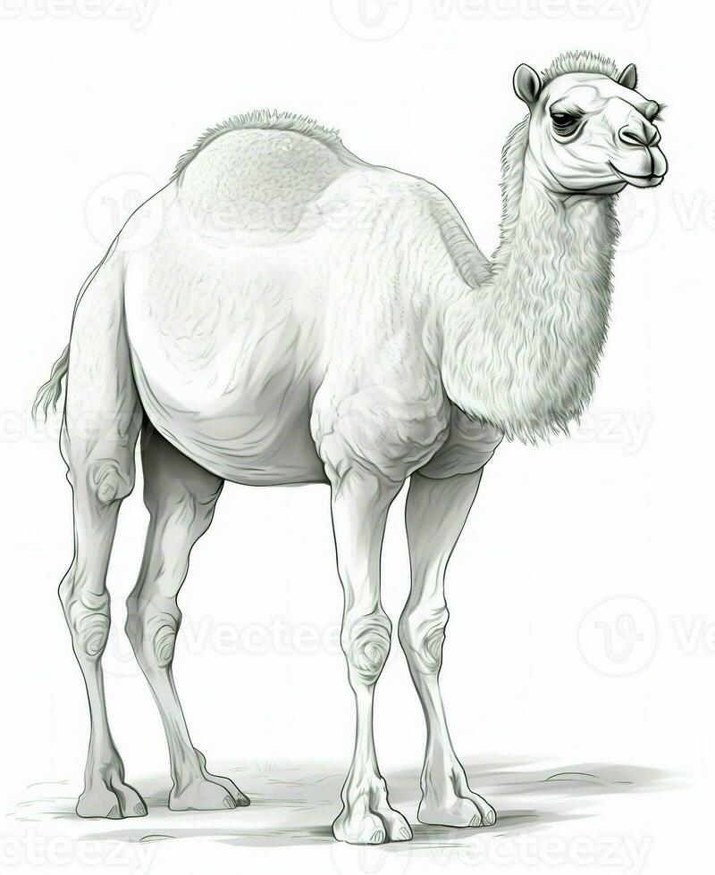 a drawing of a camel standing on a white background. Generative AI photo