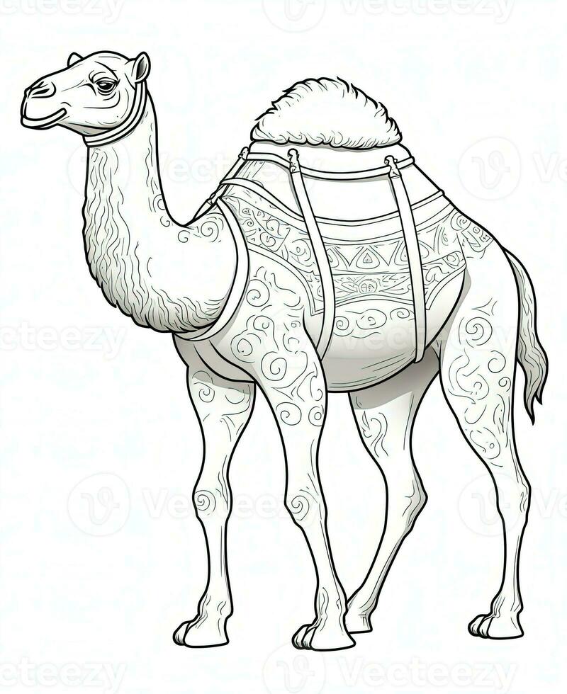 a camel is standing in a coloring page. Generative AI photo