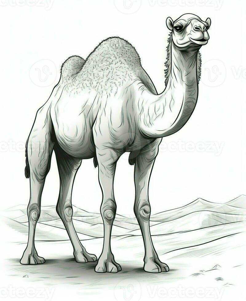 a drawing of a camel in the desert. Generative AI photo