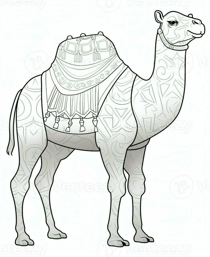 a camel coloring page for kids. Generative AI photo