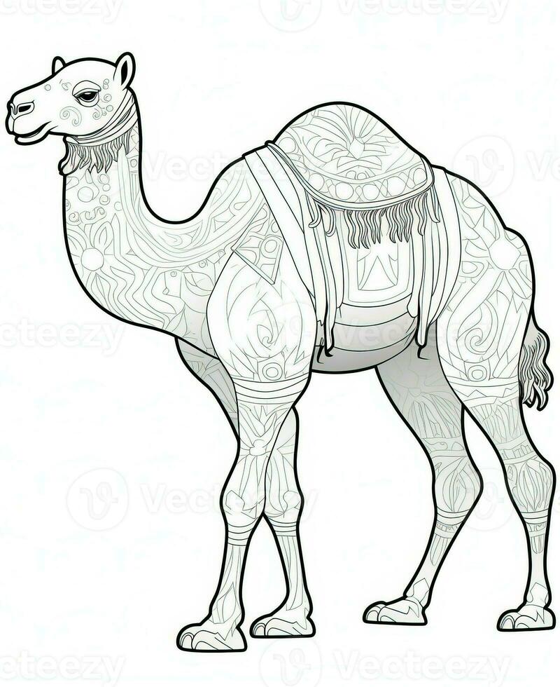 a camel coloring page with a pattern on it. Generative AI photo