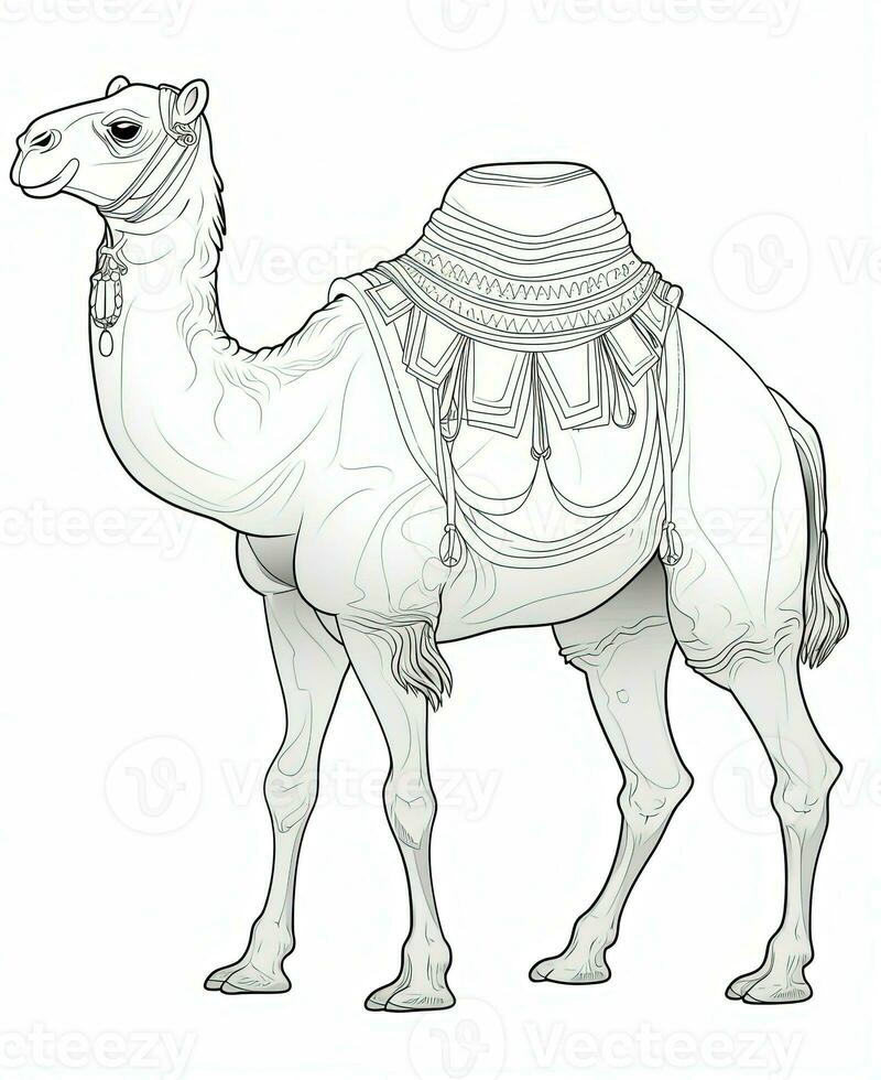 a camel is standing in a coloring page. Generative AI photo