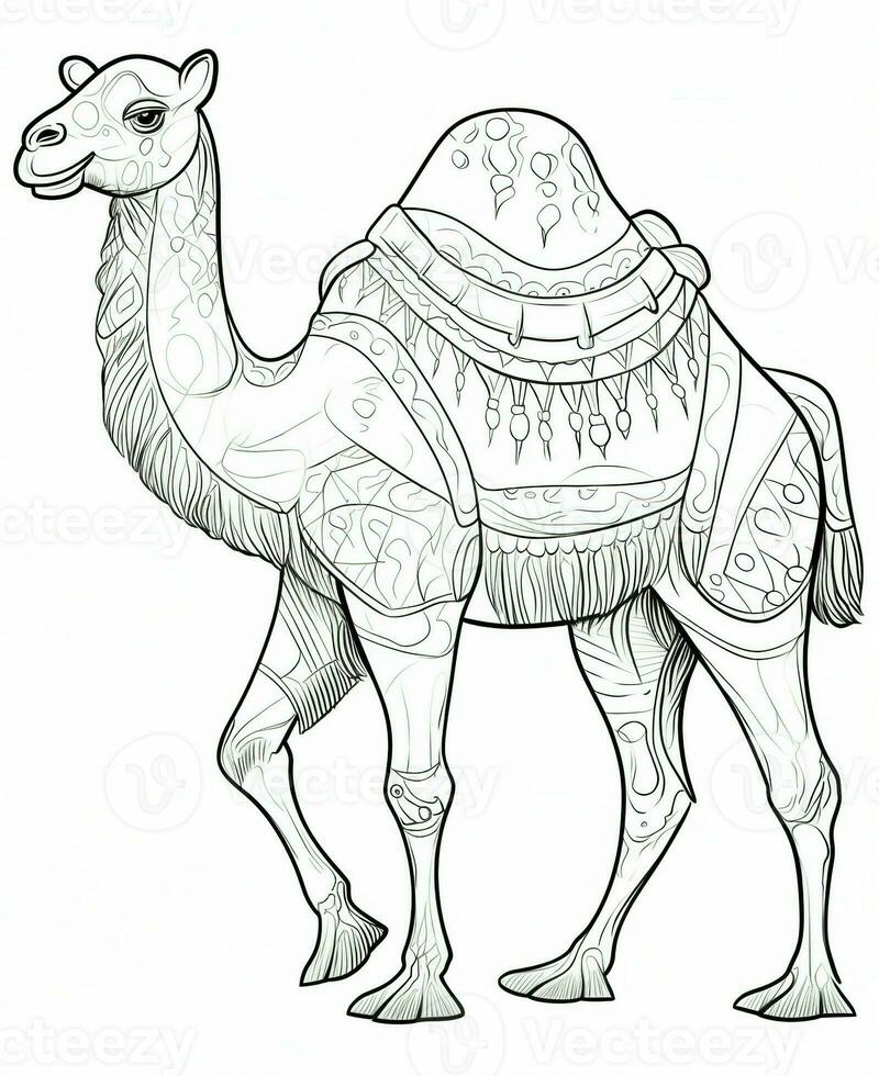 a camel coloring page for kids. Generative AI photo