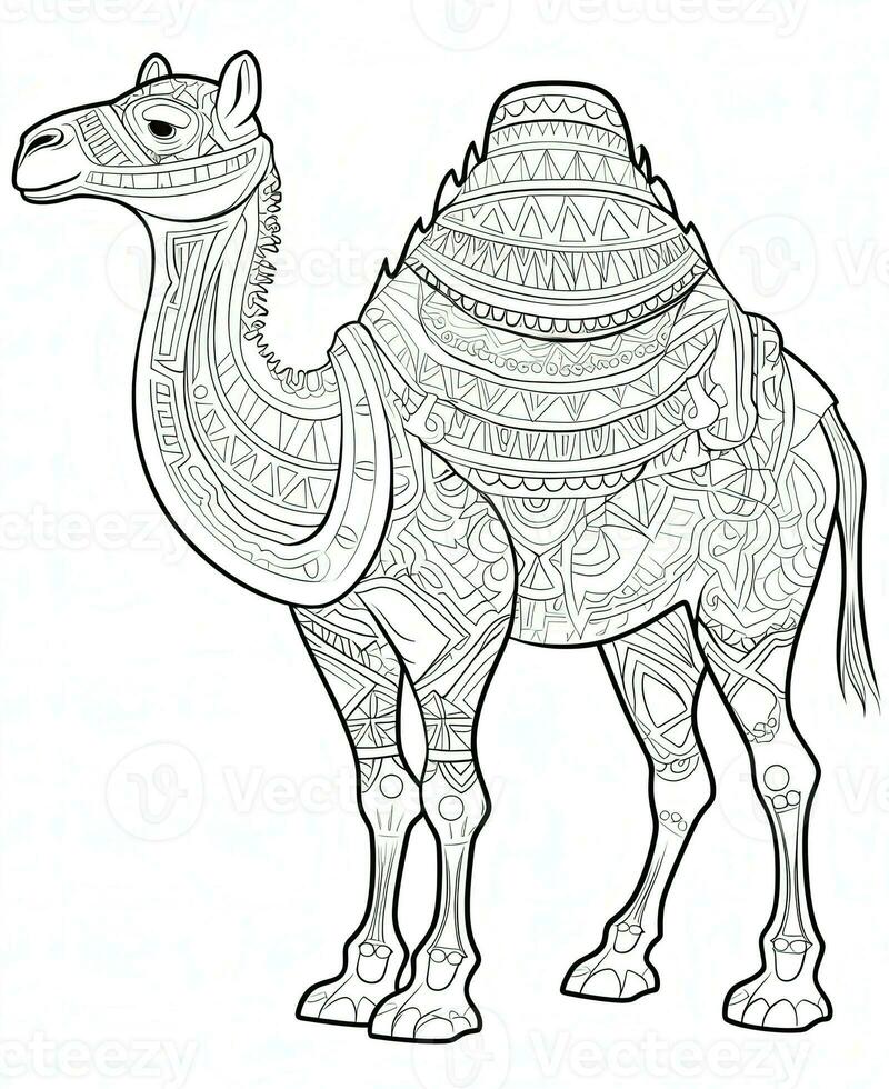 coloring page with a camel. Generative AI photo