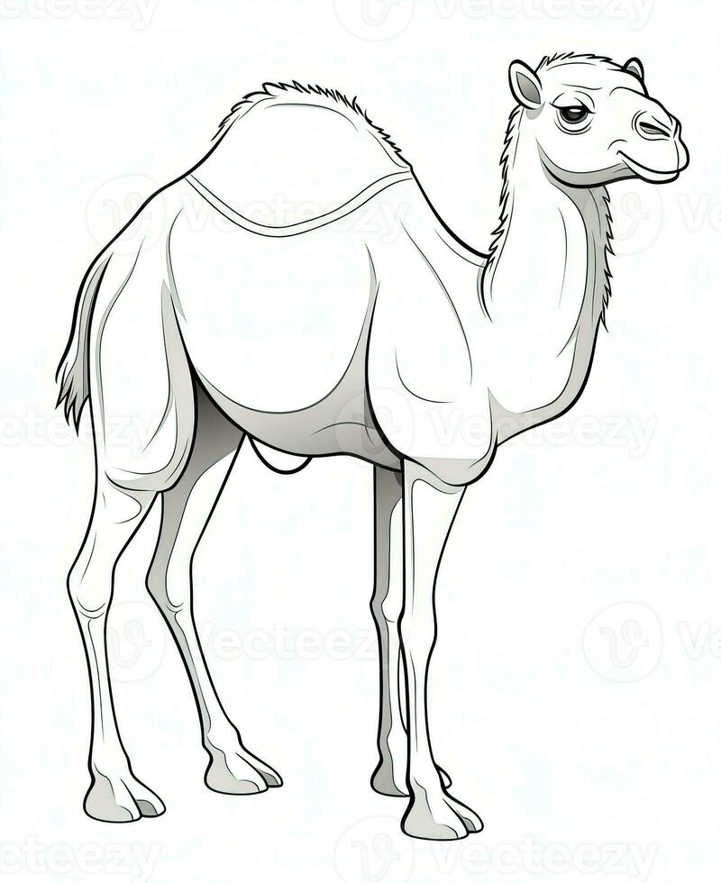 a camel is standing in a line on a white background. Generative AI photo