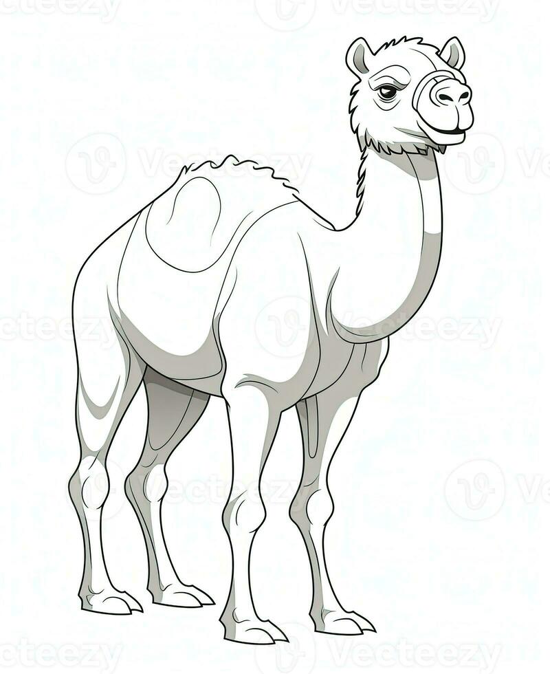 a camel is standing in a line on a white background. Generative AI photo