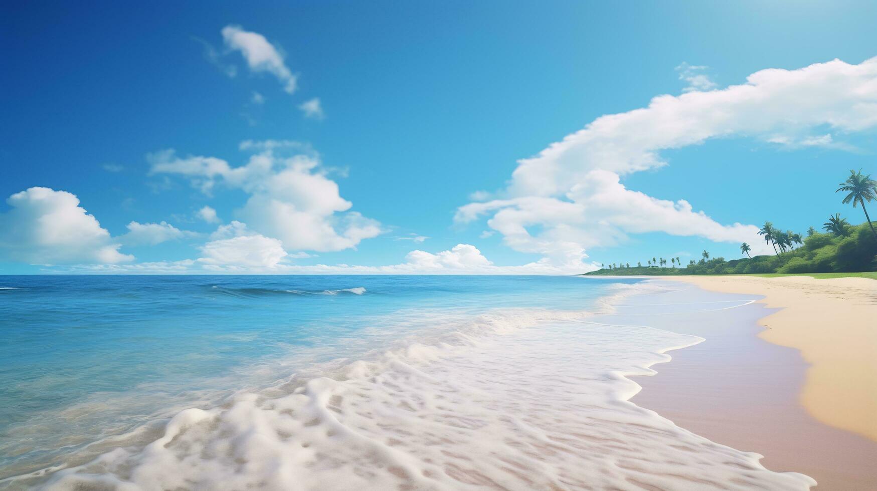 ai generativo hermosa tropical playa con ola y blanco nube foto