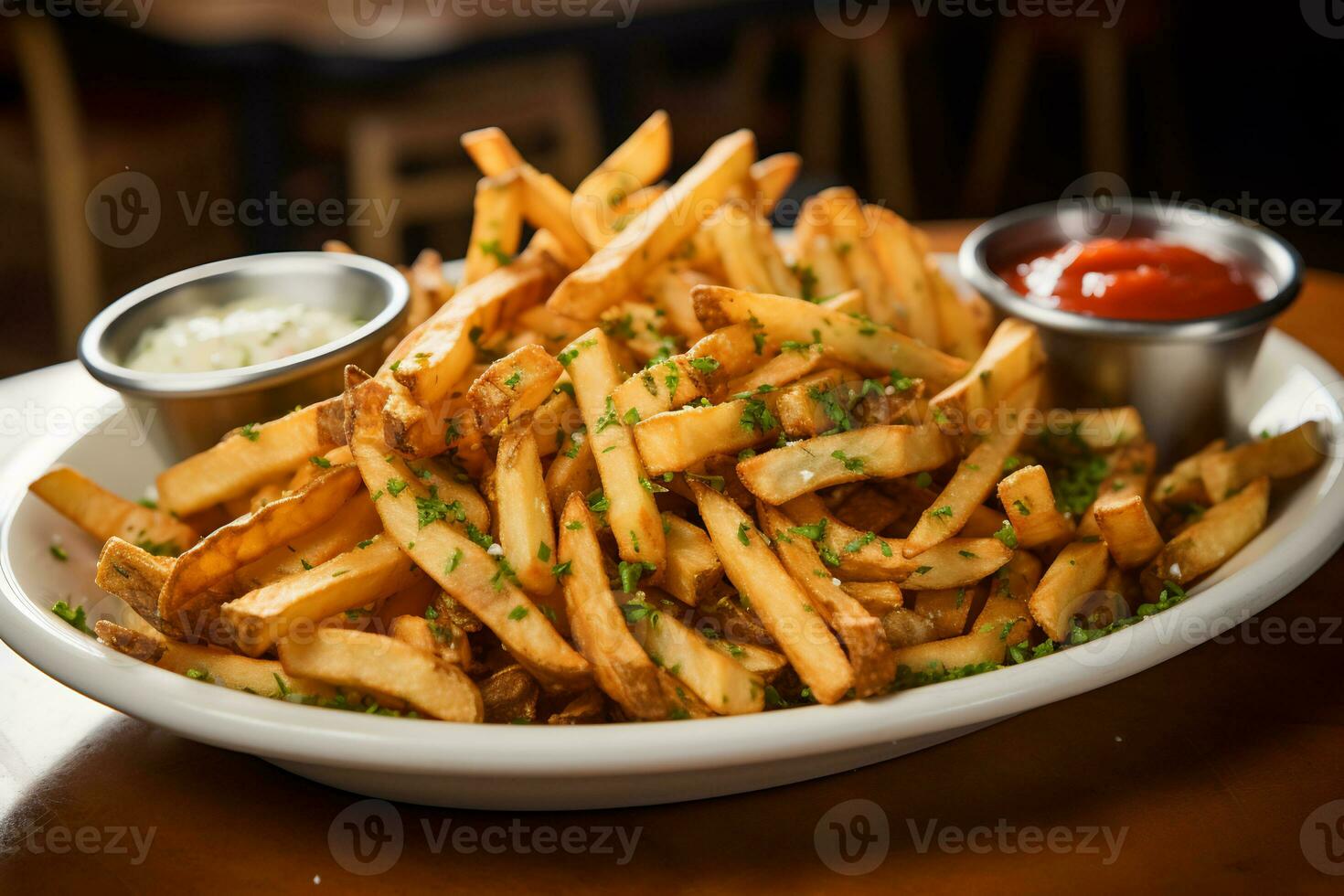 ai generativo imagen de patata papas fritas con salsa foto