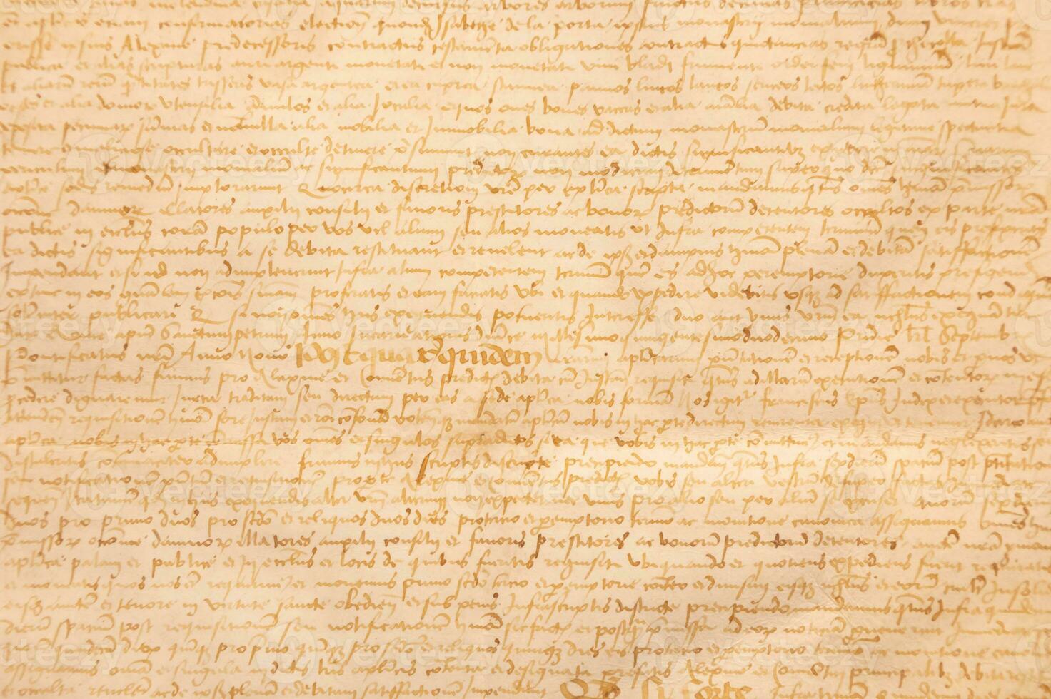Aged handwritten manuscript text. Calligraphy on old paper, vintage background. photo