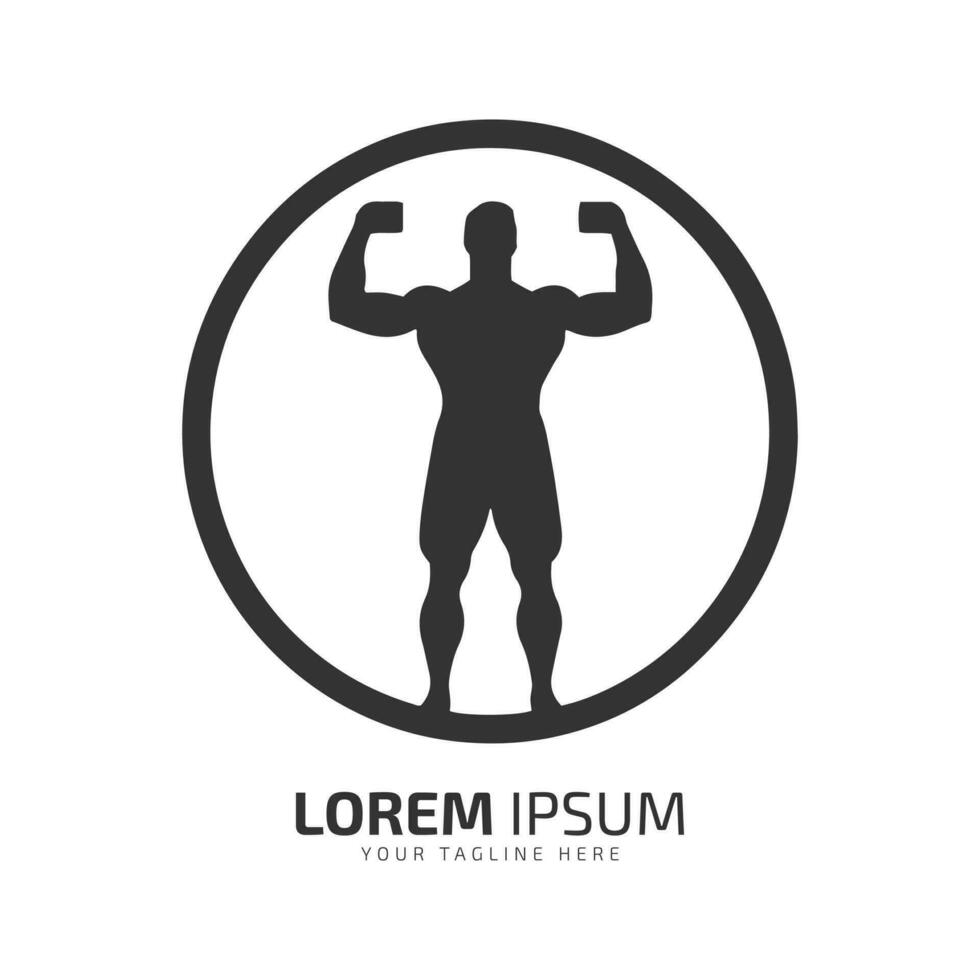 Minimal and abstract logo of gym vector man icon fitness silhouette isolated template design gym club with small dumbbell