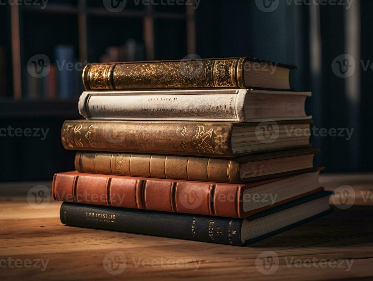 stack of books on the table pile of books in the library generative ai photo