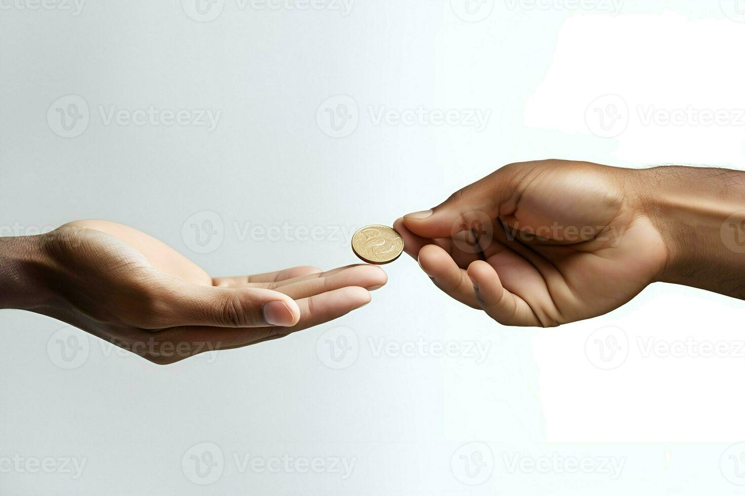 hand giving coin money to other hand charity concept white background generative ai photo