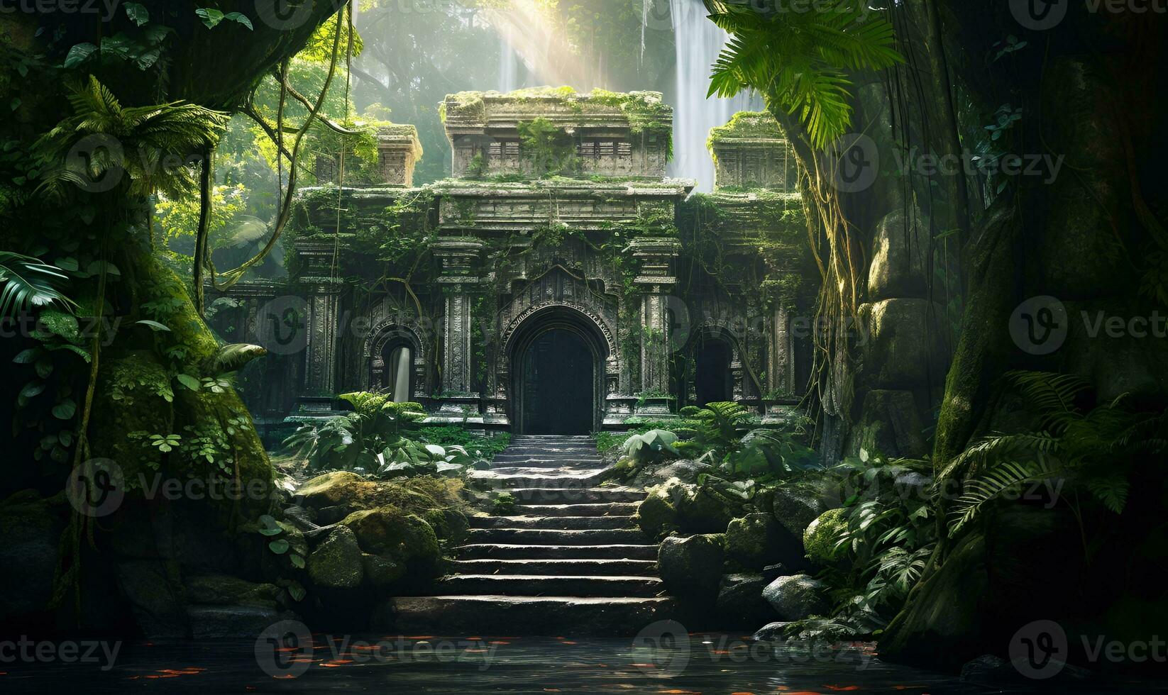 ancient building rune in the forest ai generative photo