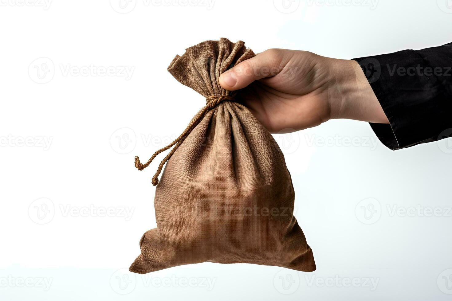hand holding money coin bag white background copy space ai generative photo
