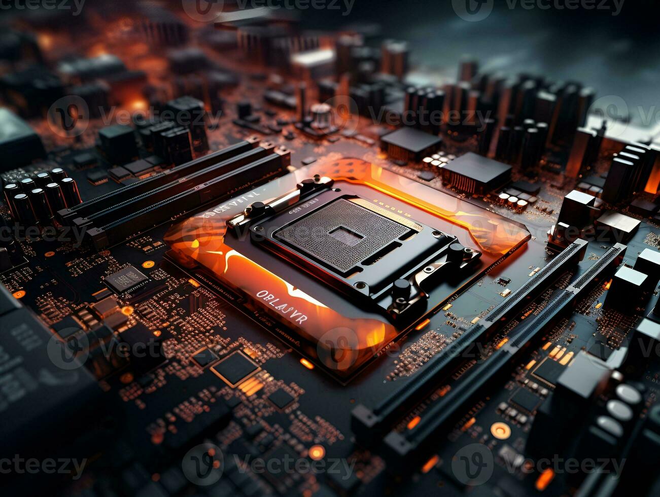 computer chipset motherboard processor modern dramatic light ai generative photo