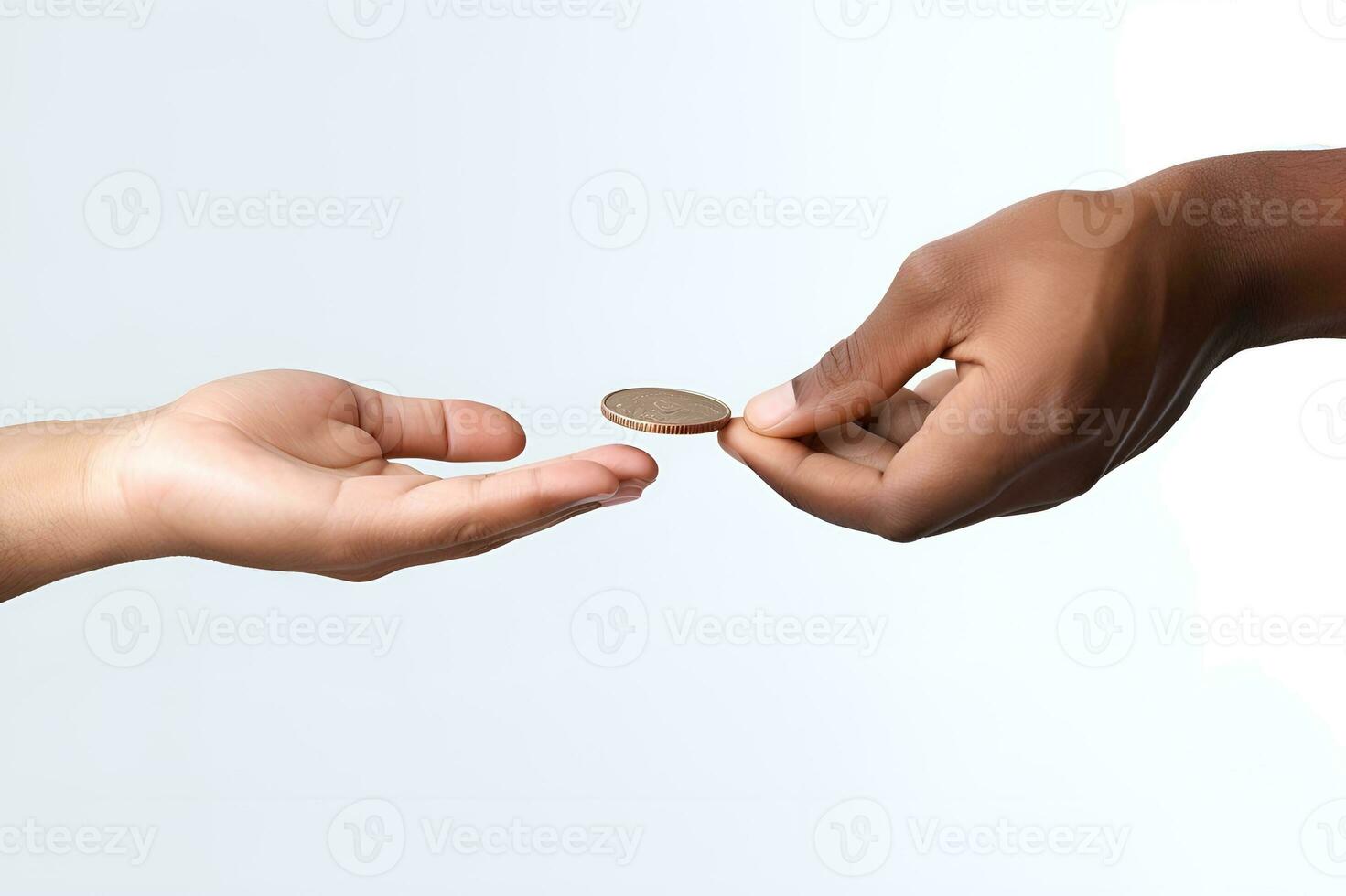 hand giving coin money to other hand charity concept white background generative ai photo