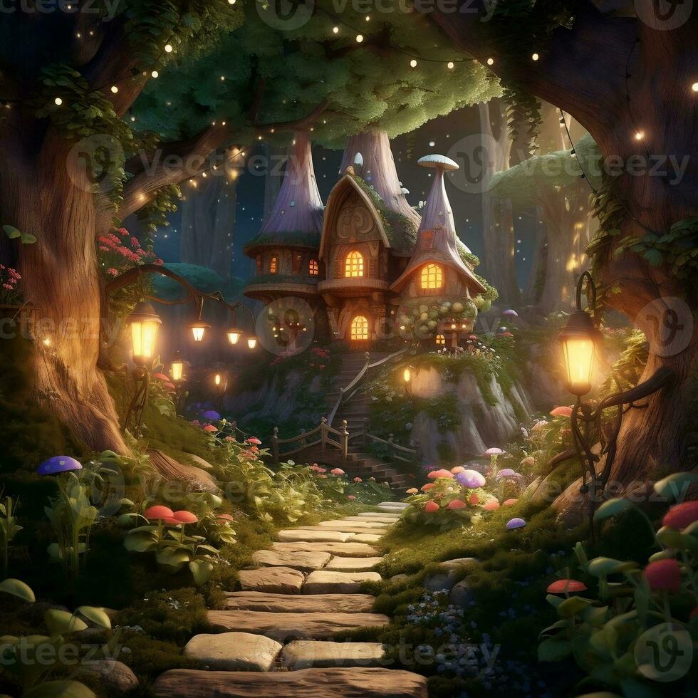 fairy tale elf house in the forest fantasy generative ai photo