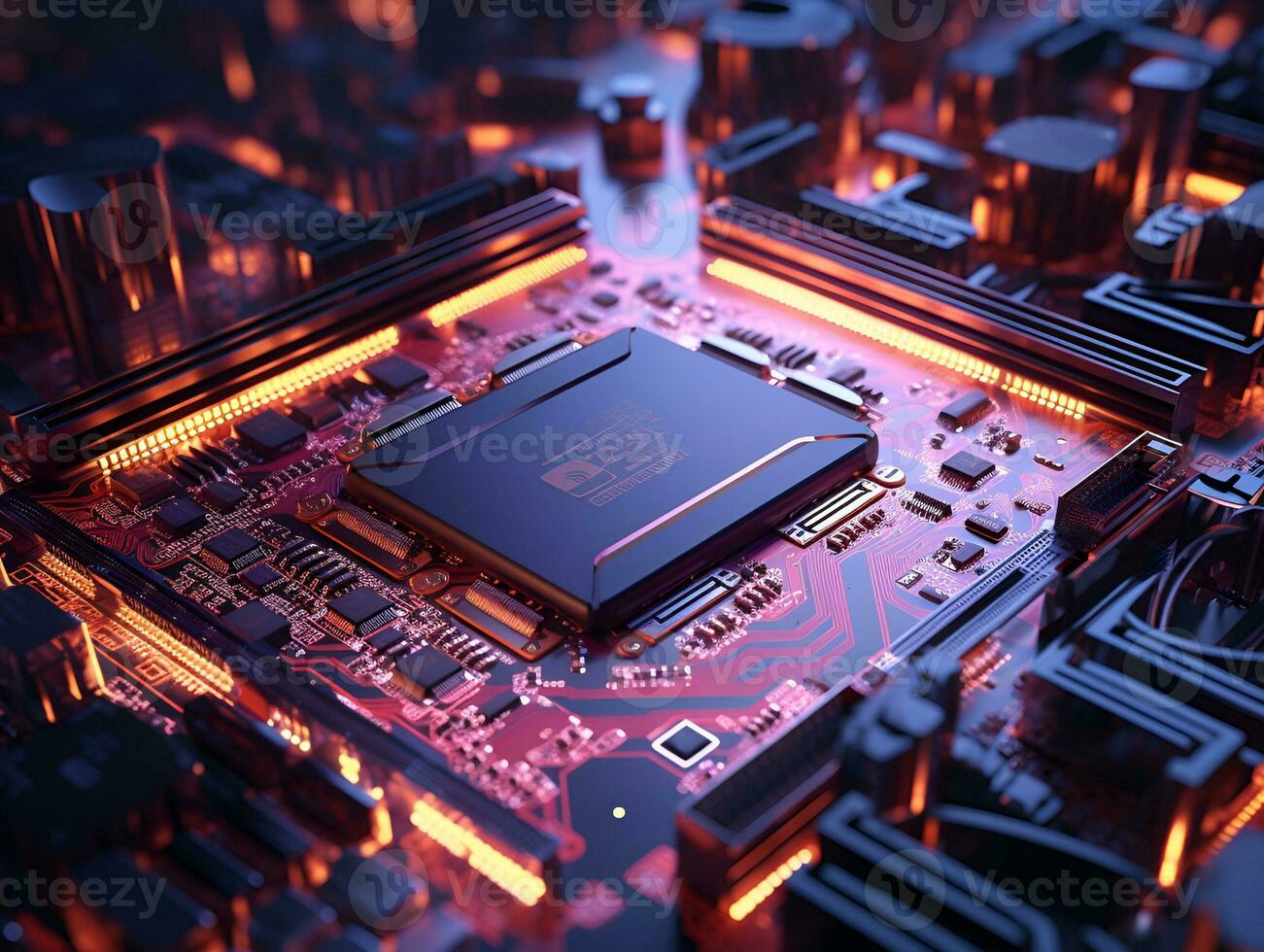 computer chipset motherboard processor modern dramatic light ai generative photo